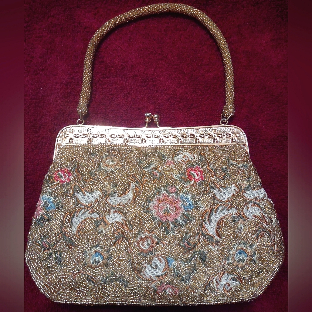 Vintage Mister Ernest Gold Beaded Tapestry Purse Mint by Simon Hong Kong